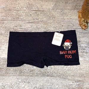 Bah Hum Pug  pug with Santa hat boy short.